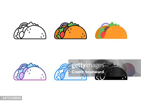 Taco icon. 6 Different styles. Editable stroke. Taco icon. 6 Different styles. Editable stroke.