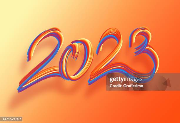 happy new year 2023 with dynamic colorful ribbon intertwined candy strings illustration - three year stock illustrations