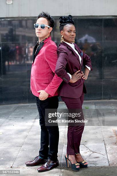 The Noisettes Singer Shingai Shoniwa and Guitarist Dan Smith during the Spring/Summer 2013 catwalk shows at London Collections: Men on June 15, 2012...