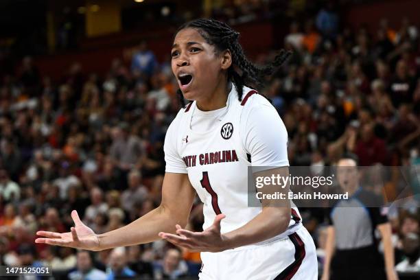 Zia Cooke of the South Carolina Gamecocks reacts against the Tennessee Lady Vols in the fourth quarter during the championship game of the SEC...