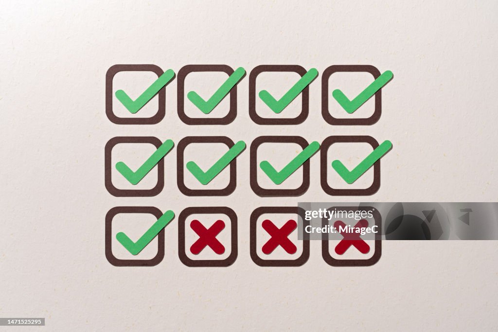 Unfinished Checklist With Check Marks and Cross Marks