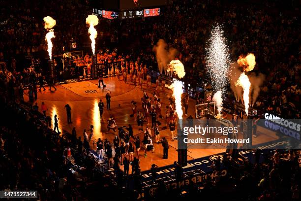 The South Carolina Gamecocks starters are introduced against the Tennessee Lady Vols during the championship game of the SEC Women's Basketball...