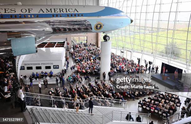 Florida Governor Ron DeSantis speaks about his new book ‘The Courage to Be Free’ in the Air Force One Pavilion at the Ronald Reagan Presidential...