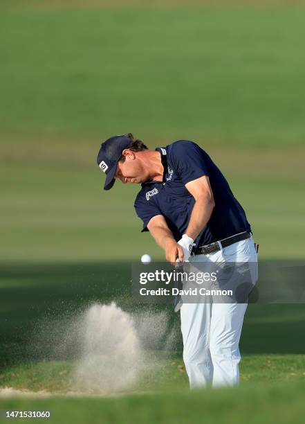 Harris English of The United States plays his second shot on the 16th hole during the final round of the Arnold Palmer Invitational presented by...