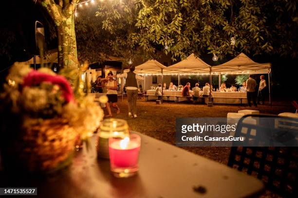 backyard garden party in italy - marquee stock pictures, royalty-free photos & images