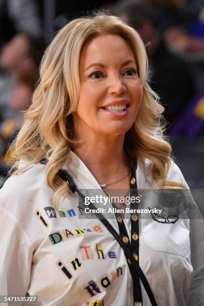 Jeanie Buss attends a basketball game between the Los Angeles Lakers and the Golden State Warriors at Crypto.com Arena on March 05, 2023 in Los...