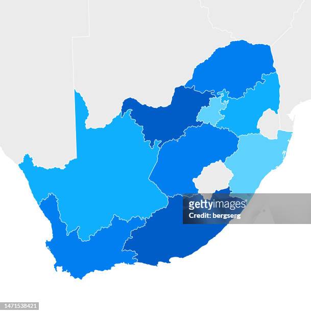 hochdetaillierte südafrika blaue karte mit regionen und landesgrenzen - botsuana stock-grafiken, -clipart, -cartoons und -symbole