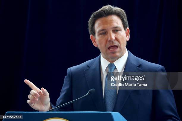 Florida Governor Ron DeSantis speaks about his new book ‘The Courage to Be Free’ in the Air Force One Pavilion at the Ronald Reagan Presidential...