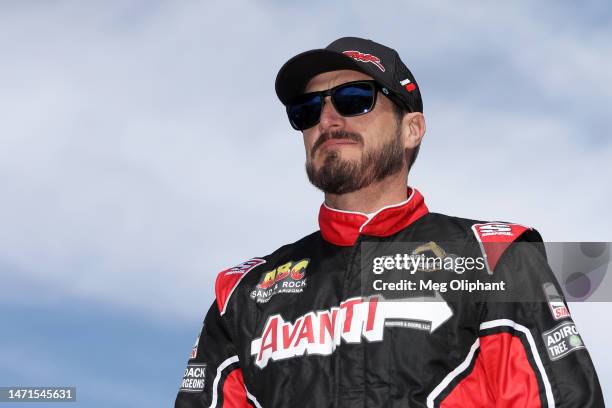 Yeley, driver of the OTR Mobile Ford, walks onstage during driver intros prior to the NASCAR Cup Series Pennzoil 400 at Las Vegas Motor Speedway on...