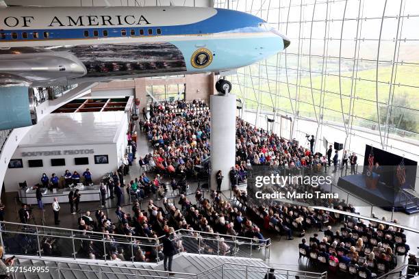 Florida Governor Ron DeSantis speaks about his new book ‘The Courage to Be Free’ in the Air Force One Pavilion at the Ronald Reagan Presidential...