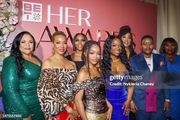 Tamela Mann, MC Lyte, Marsai Martin, Tavia Pitts, Kandi Burruss, Kym Whitley, Sam Jay and Bevy Smith attend the 2023 BET Her Awards at Thompson...