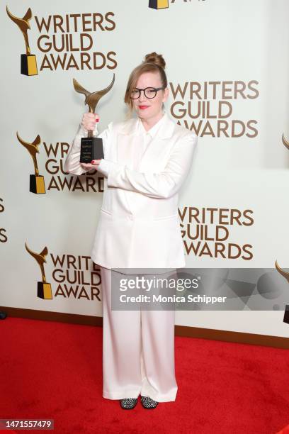 Sarah Polley poses in the press room during the 2023 Writers Guild Awards West Coast Ceremony at Fairmont Century Plaza on March 05, 2023 in Los...