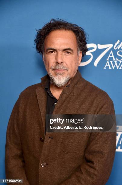 Alejandro González Iñárritu poses in the press room during the 37th Annual American Society of Cinematographers at The Beverly Hilton on March 05,...