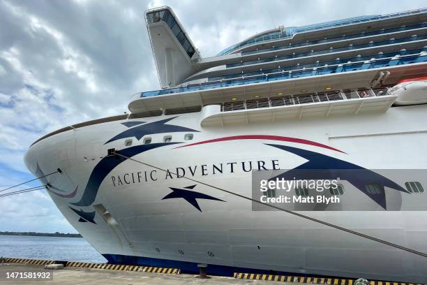 Cruise ship Pacific Adventure is seen docked at Main Wharf Cruise Ship Terminal on February 24, 2023 in Luganville, Vanuatu. Luganville is the second...