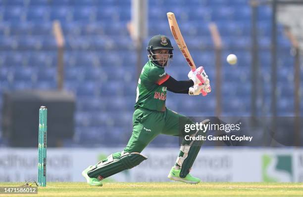 Bangladesh batsman Mushfiqur Rahim picks up some runs during the 3rd ODI between Bangladesh and England at Zahur Ahmed Chowdhury Stadium on March 06,...