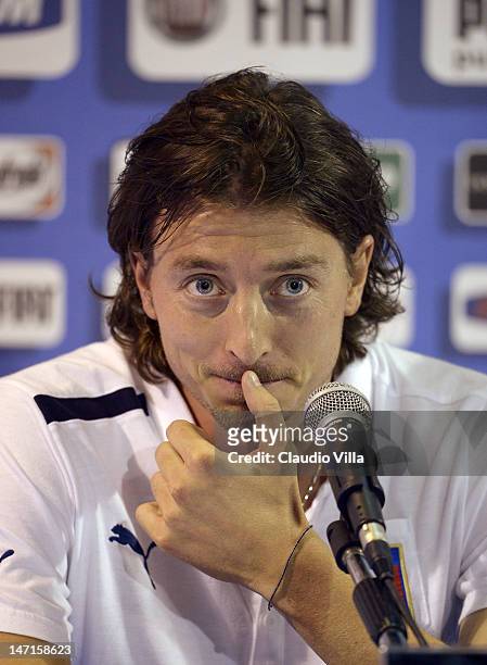 Riccardo Montolivo of Italy attends a press conference ahead of their UEFA EURO 2012 semi-final against Germany on June 26, 2012 in Krakow, Poland.
