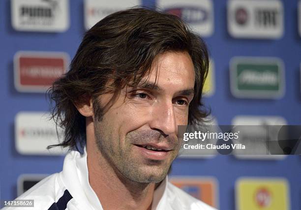 Andrea Pirlo of Italy attends a press conference ahead of their UEFA EURO 2012 semi-final against Germany on June 26, 2012 in Krakow, Poland.