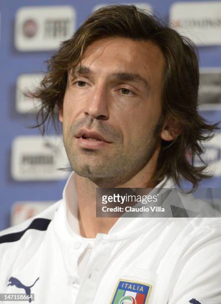 Andrea Pirlo of Italy attends a press conference ahead of their UEFA EURO 2012 semi-final against Germany on June 26, 2012 in Krakow, Poland.