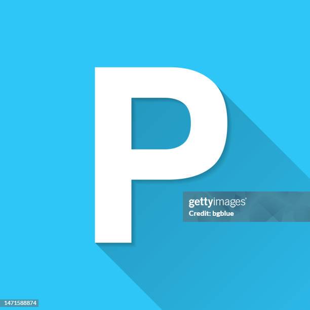 letter p. icon on blue background - flat design with long shadow - p logo vector stock illustrations