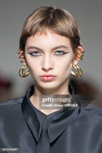 Model walks the runway during the Valentino Ready to Wear Fall/Winter 2023-2024 fashion show as part of the Paris Fashion Week on March 5, 2023 in...