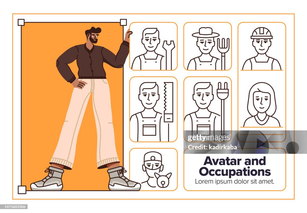 Vector Illustration Of Avatar and Occupation Line Icon Set, Characters