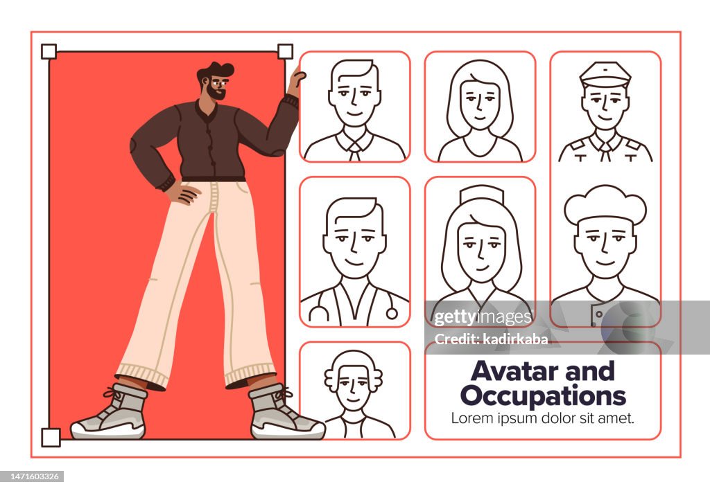 Vector Illustration Of Avatar and Occupation Line Icon Set, Characters