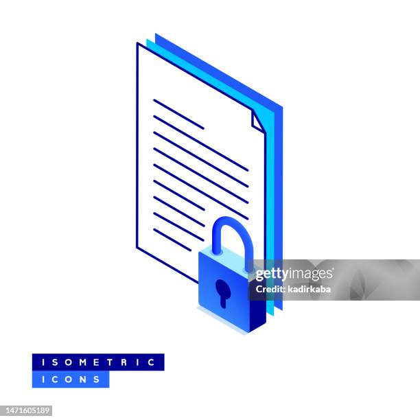 vector illustration of confidential document isometric icon and three dimensional design. - password security isometric stock illustrations