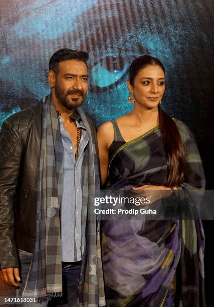 Ajay Devgan and Tabu attend the trailer launch of film 'Bholaa' on March 06, 2023 in Mumbai, India.