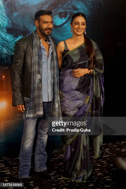 Ajay Devgan and Tabu attend the trailer launch of film 'Bholaa' on March 06, 2023 in Mumbai, India.