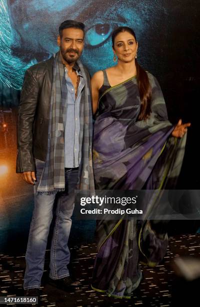 Ajay Devgan and Tabu attend the trailer launch of film 'Bholaa' on March 06, 2023 in Mumbai, India.