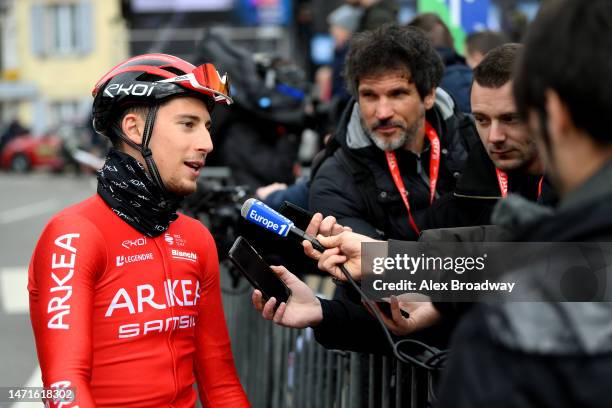 Kévin Vauquelin of France and Team Arkéa – Samsic attends to the media press prior to the 81st Paris - Nice 2023, Stage 2 a 163.7km stage from...