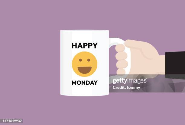 ilustrações de stock, clip art, desenhos animados e ícones de happy monday mug for a new week - tired
