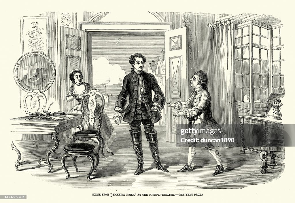 Scene from Ticklish Times, at the Olympic Theatre a 19th-century London theatre