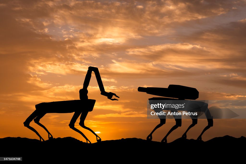 Robot with a machine gun. Military robots