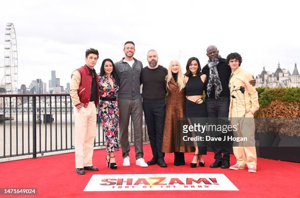 Asher Angel, Lucy Liu, Zachary Levi, Helen Mirren, Rachel Zegler, Djimon Hounsou and Jack Dylan Grazer attend the “Shazam! Fury of the Gods"...