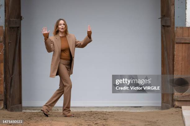 Fashion designer Stella McCartney walks the runway during the Stella McCartney Ready to Wear Fall/Winter 2023-2024 fashion show as part of the Paris...