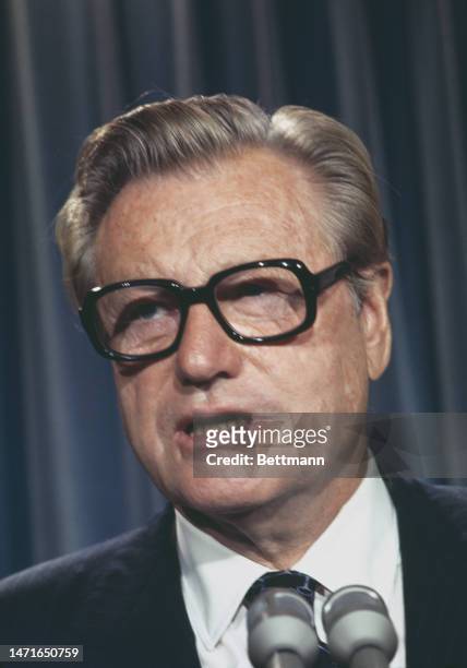Close-up of Nelson Rockefeller , who is to become the new US Vice President, at a press conference in 1974.