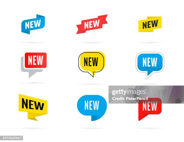 new set - banner, speech bubble, label, ribbon, notification template. vector stock illustration with text - new icon stock illustrations