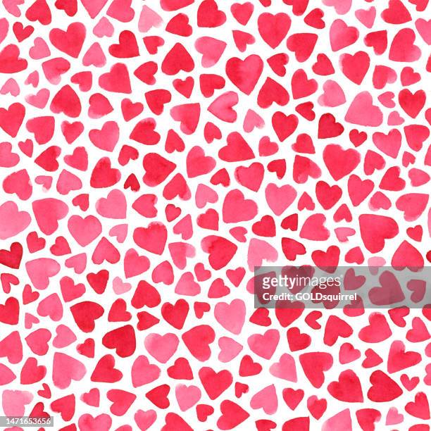 stockillustraties, clipart, cartoons en iconen met seamless vector illustration with carelessly painted red watercolor hearts - love pattern design with abstract uneven isolated shapes and filling a whole sheet of paper background - snoephart