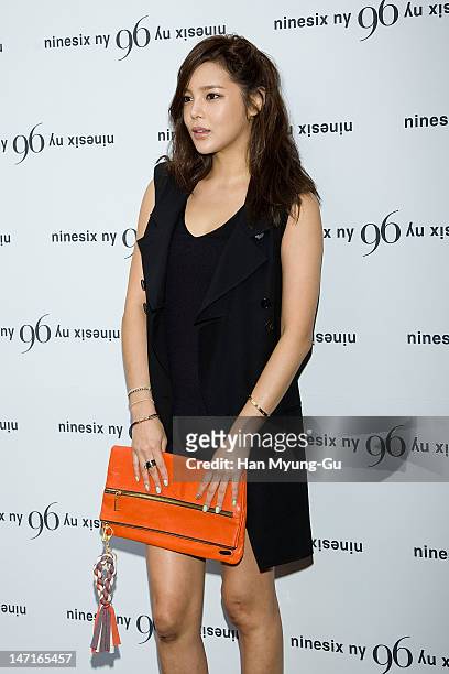 South Korean actress Park Si-Yeon arrives the "Nine Six NY" Directing Collection with Chris Han at Platoon Kunsthalle on June 26, 2012 in Seoul,...