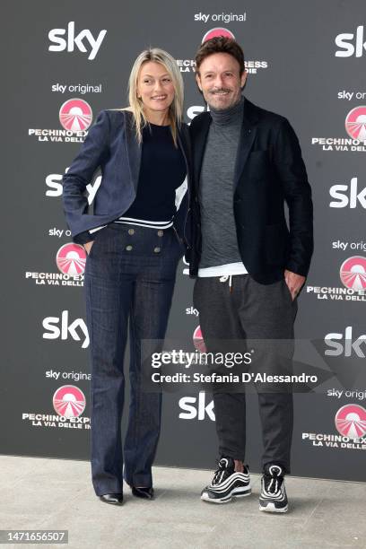 Totò Schillaci and Barbara Lombardi attend the photocall for "Pechino Express – La via delle Indie" on March 06, 2023 in Milan, Italy.