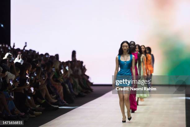 Models showcase designs during the Utopia Runway at Melbourne Fashion Festival on March 06, 2023 in Melbourne, Australia.