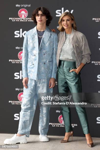 Achille Costacurta and Martina Colombari attend the photocall for "Pechino Express – La via delle Indie" on March 06, 2023 in Milan, Italy.
