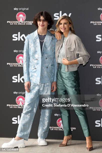 Achille Costacurta and Martina Colombari attend the photocall for "Pechino Express – La via delle Indie" on March 06, 2023 in Milan, Italy.