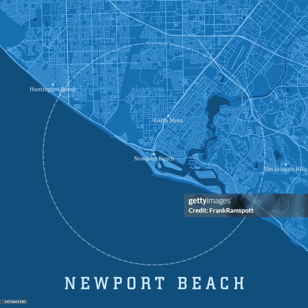 Newport Beach CA City Vector Road Map Blue Text