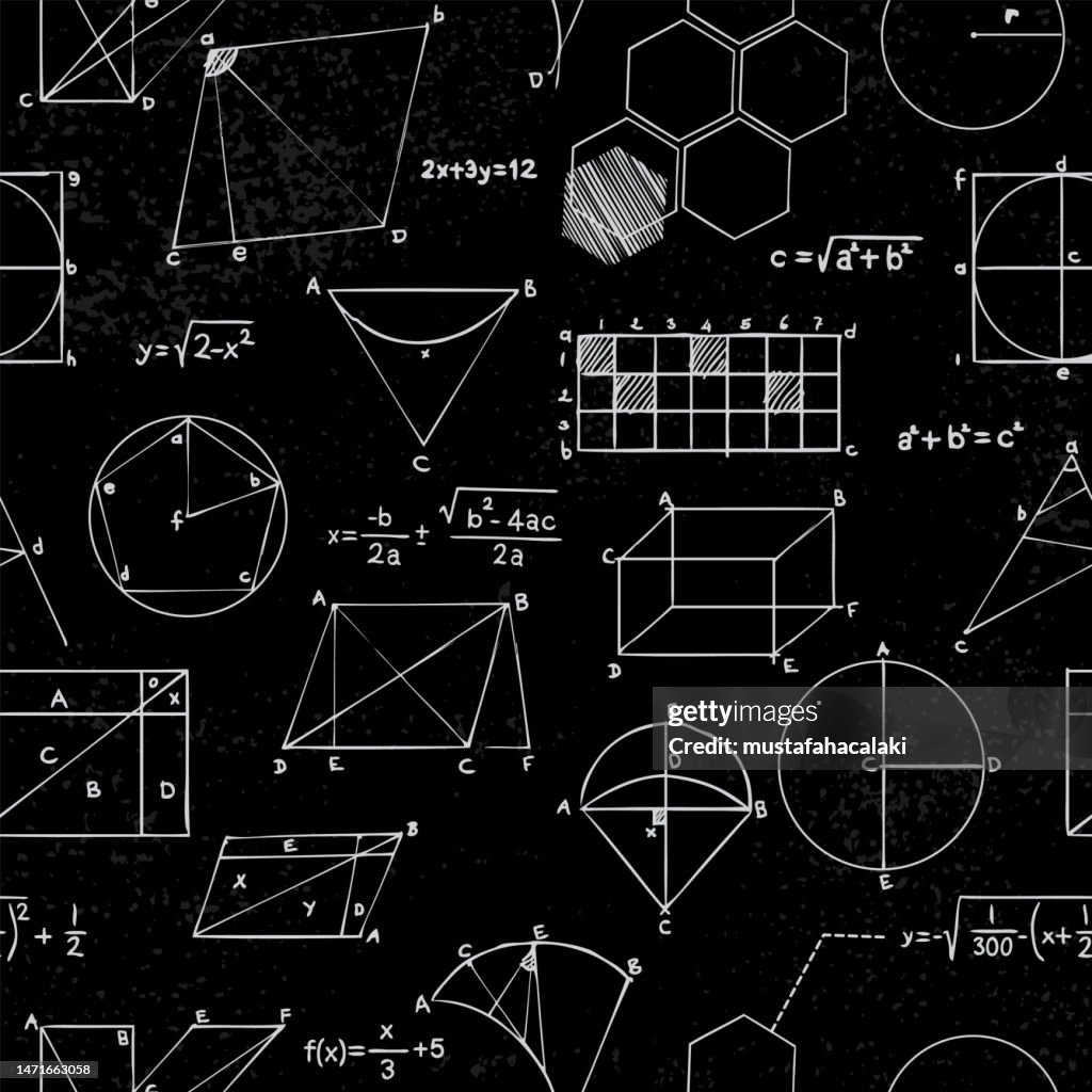 Símbolos matemáticos desenhados à mão fundo sem costura
