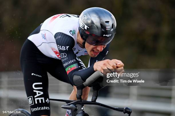 Joao Almeida of Portugal and UAE Team Emirates sprints during the 58th Tirreno-Adriatico 2023, Stage 1 a 11.5km individual time trial from Lido di...