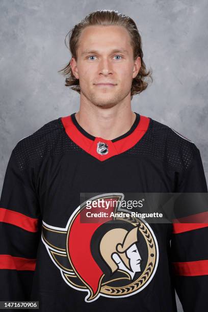Jakob Chychrun of the Ottawa Senators poses for his headshot prior to a game against the Columbus Blue Jackets at Canadian Tire Centre on March 4,...