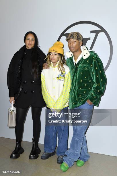 Helen Lasichanh, Rocket Ayer Williams and Pharrell Williams attends the Louis Vuitton Womenswear Fall Winter 2023-2024 show as part of Paris Fashion...