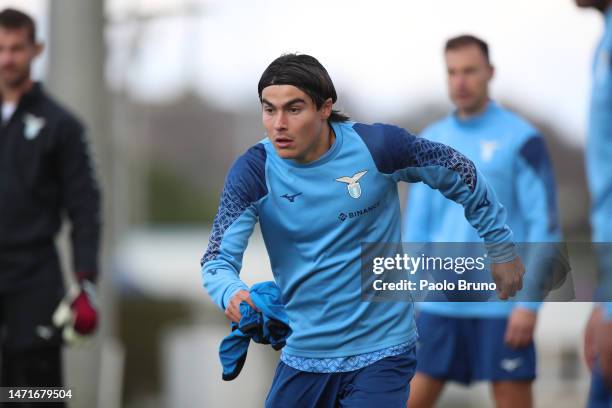 Luka Romero of SS Lazio looks on during the training session ahead of their UEFA Europa Conference League round of 16 leg one match against AZ...